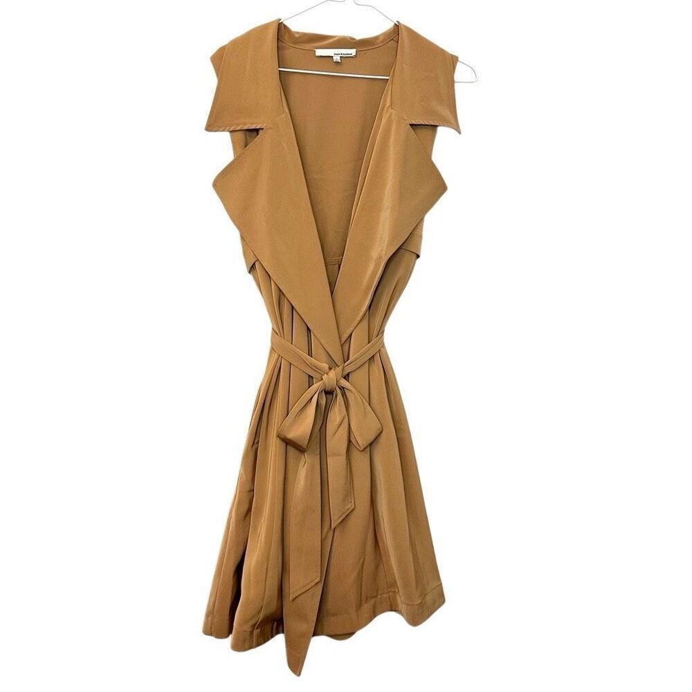 June & Hudson Belted Wide Collar Sleeveless Trench Coat Brown Size Large